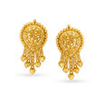 Heart And Floral Motif Gold Drop Earrings,,hi-res image number null