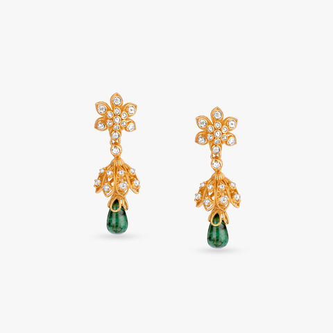 Dimensional Veil Gold Jhumka Earrings
