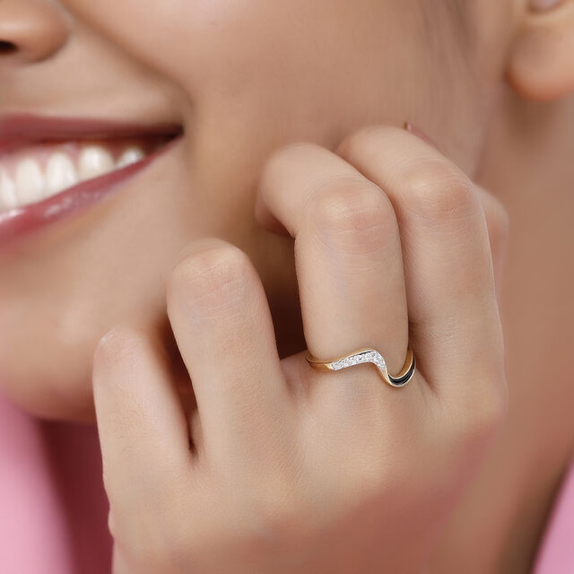 14 KT Yellow Gold Wavy Diamond Ring,,hi-res image number null