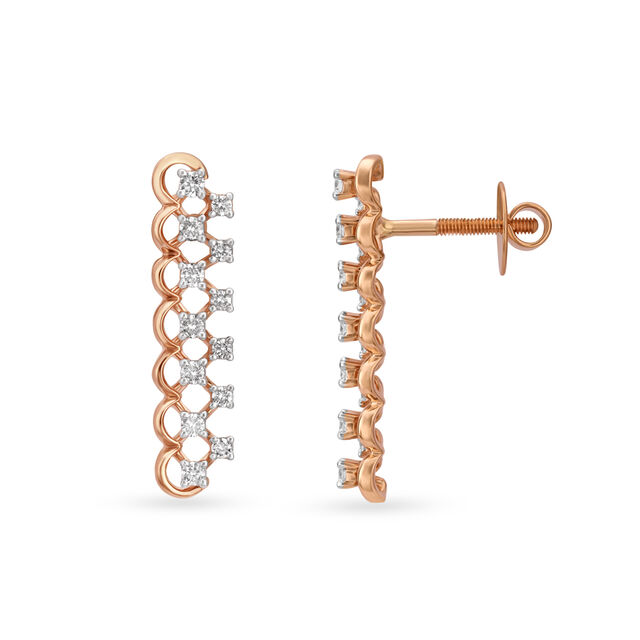 Enamouring Geometric Chequered Rose Gold and Diamond Stud Earrings,,hi-res image number null