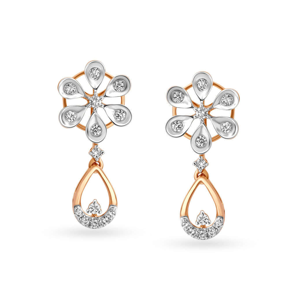 Stylish 18 Karat Rose Gold And Diamond Danglers
