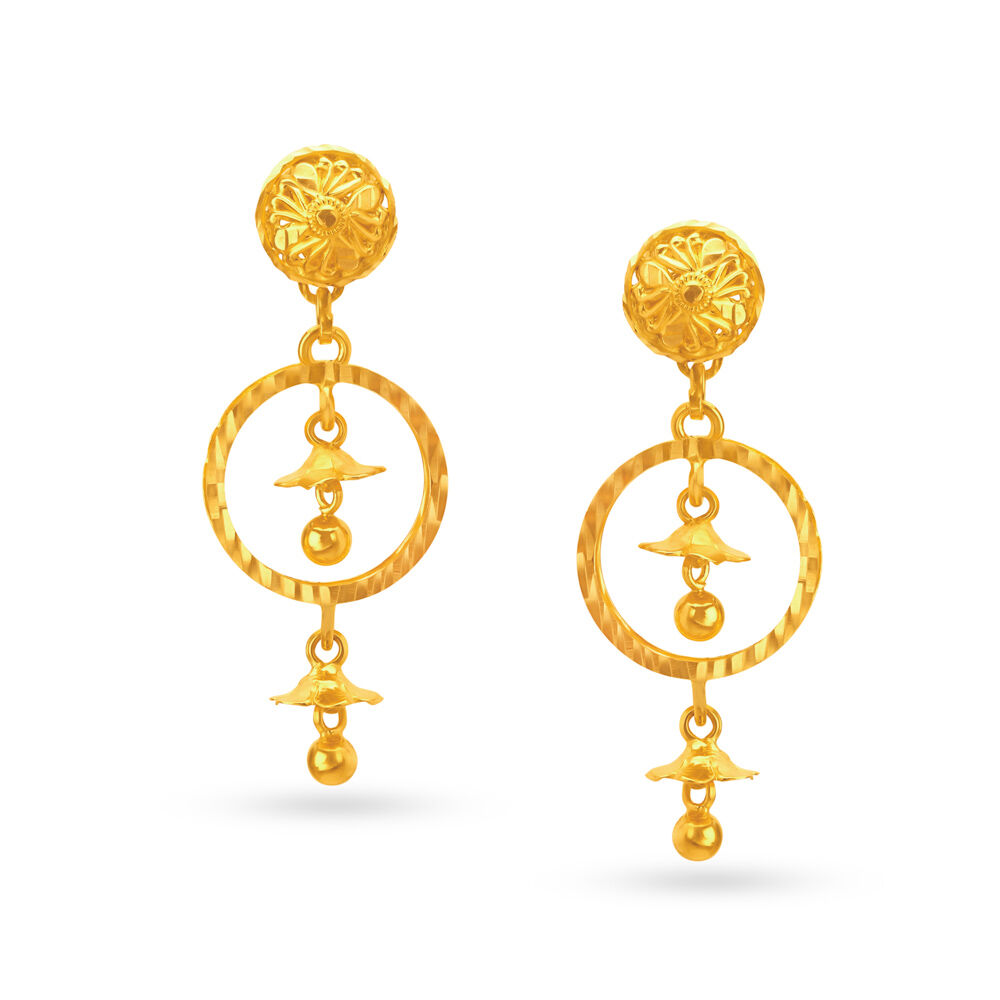 Enticing 22 Karat Yellow Gold Floral Drops