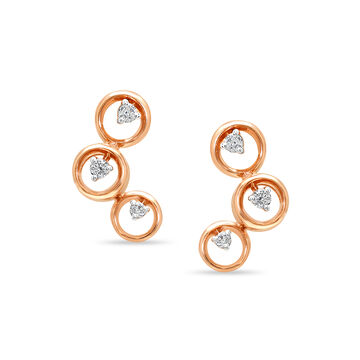 14Kt Rose Gold Tri-Circle Brilliance Diamond Stud Earring