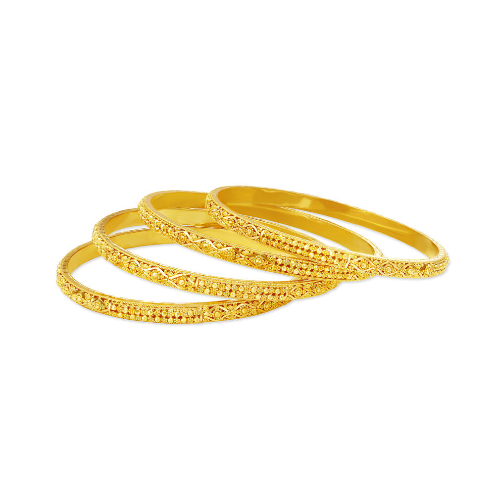 Detailed Rawa Work Floral Motif Gold Bangle