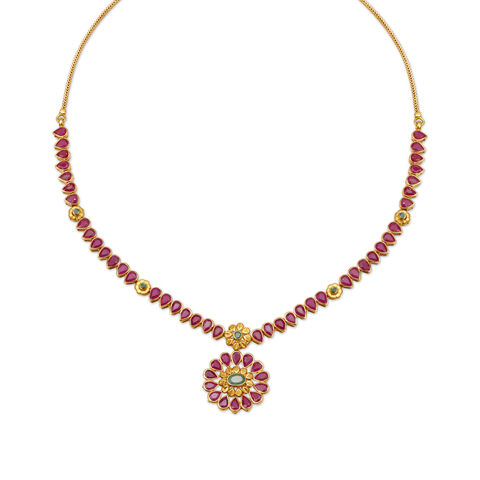 Traditional Gold Necklace With Emeralds and Rubies