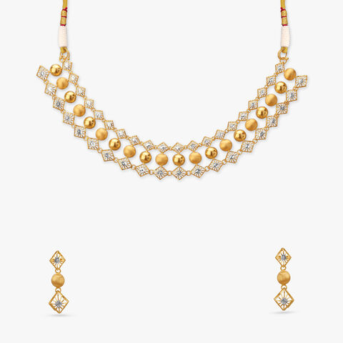 Brushed Bead Gold Necklace Set