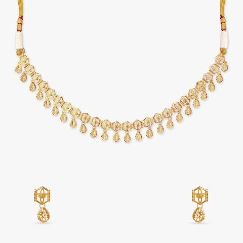 Textured Danglers Gold Necklace Set