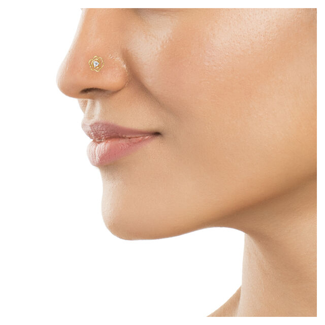 14KT Yellow Gold Diamond Nose Pin,,hi-res image number null