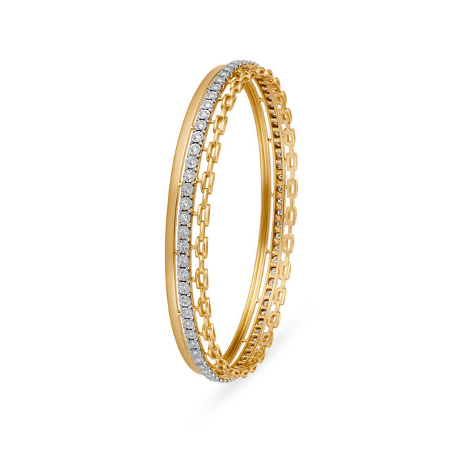 Stunning Geometric Diamond Bangle in Yellow and White Gold,,hi-res image number null
