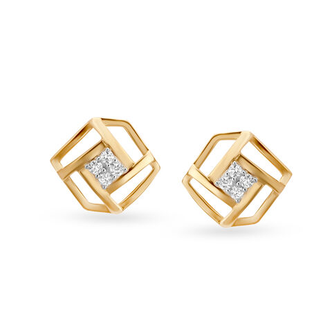 Geometric Stunning Gold and Diamond Stud Earrings