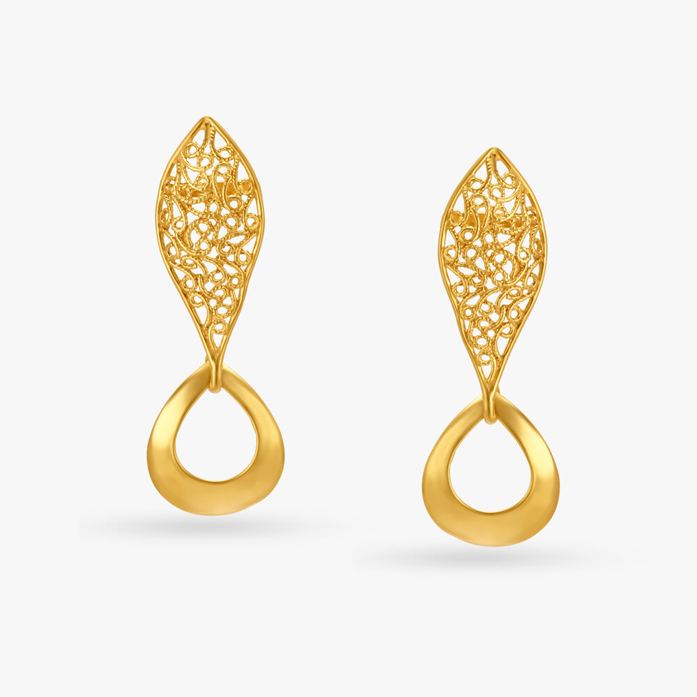 Contemporary Filigree Gold Drop Earrings