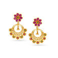 Traditional Floral Motif Gold Drop Earrings,,hi-res image number null