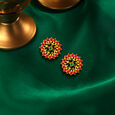 Ornate 22 Karat Gold, Ruby And Emerald Floral Studs,,hi-res image number null