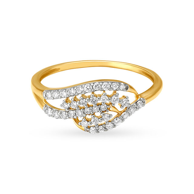 Bewitching 18 Karat Yellow Gold And Diamond Wave Pattern Finger Ring,,hi-res image number null