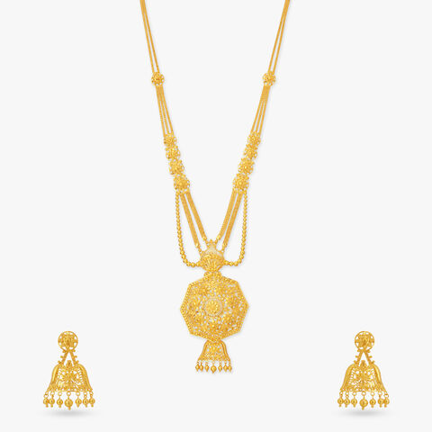 Hexagonal Bloom Gold Necklace Set