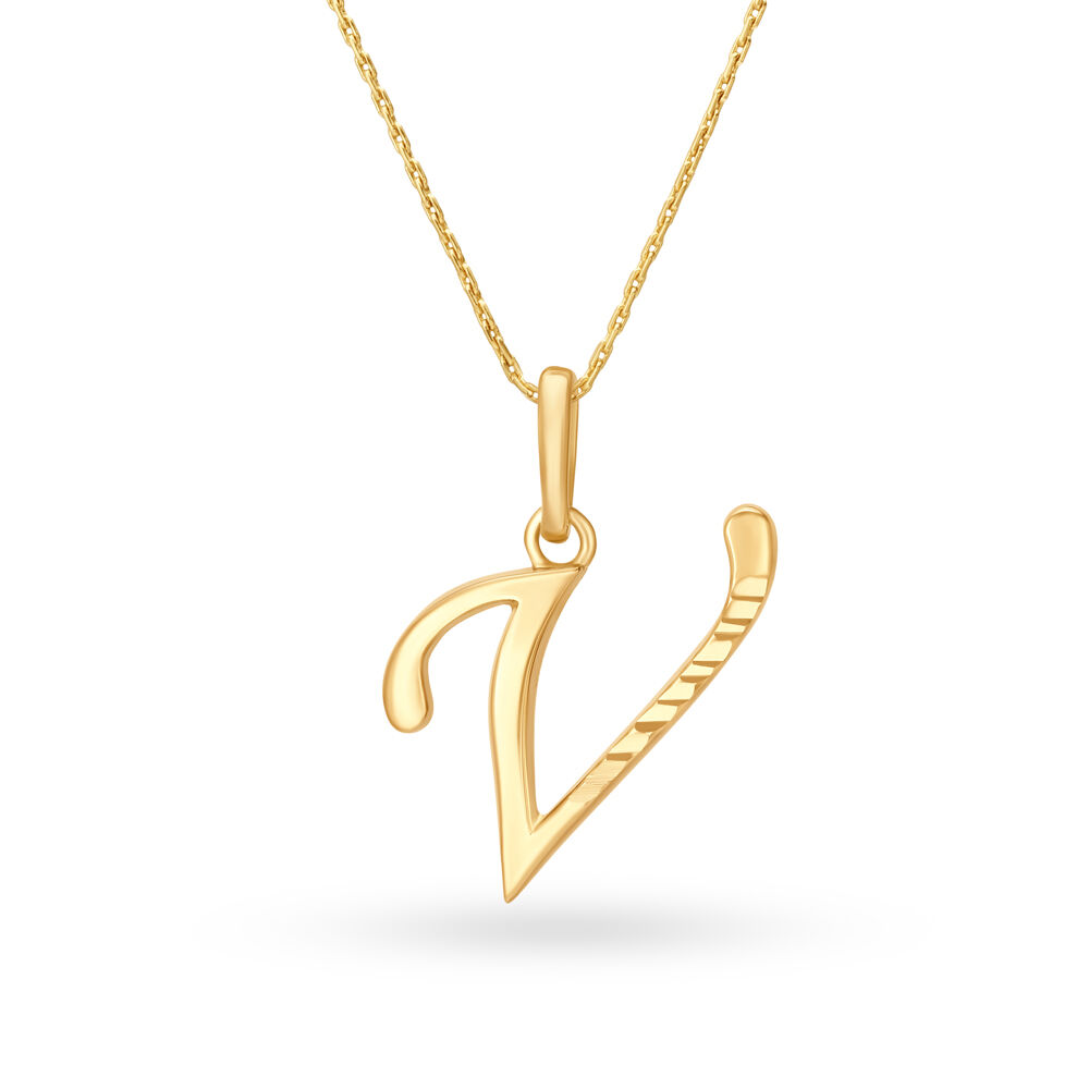 Gold letter shop v necklace