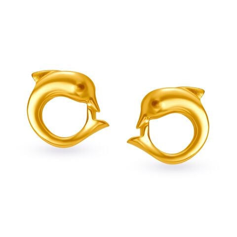 Glistening Dainty Dolphin Gold Stud Earrings For Kids