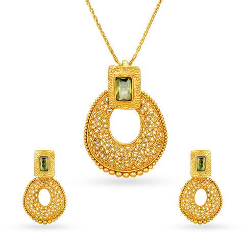 Ethereal Gold Pendant and Earrings Set