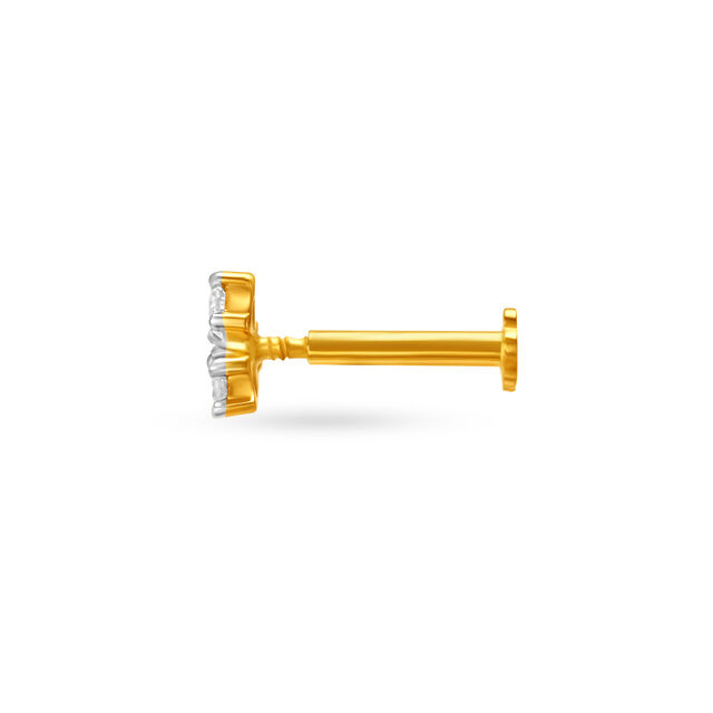 Petite Half Flower Gold and Diamond Nose Pin,,hi-res image number null