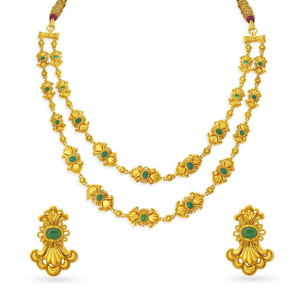 Stunning Two Layered Floral Gold Necklace Set