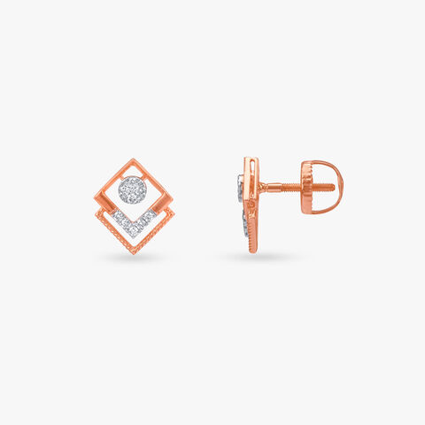 Geometric Deco Diamond Stud Earrings