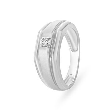 Minimalist 950 Karat Platinum And White Gold And Diamond Floral Ring