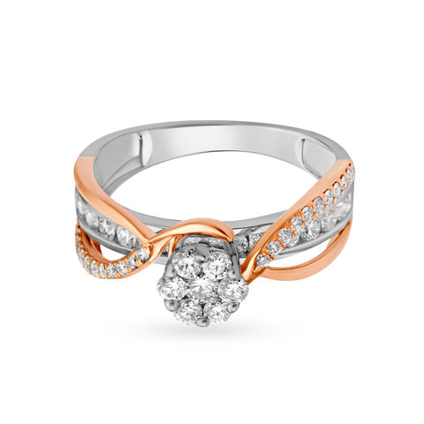 Elegant Floral Solitaire Look Diamond Ring in White and Rose Gold