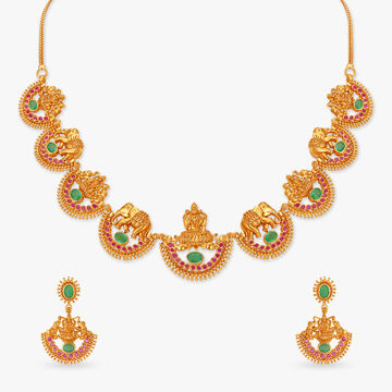 Regal Laxmi Emerald and Ruby Necklace Set