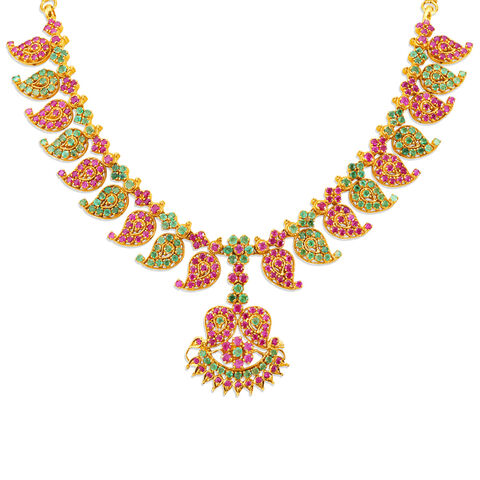 Opulent Ruby and Emerald Gold Necklace