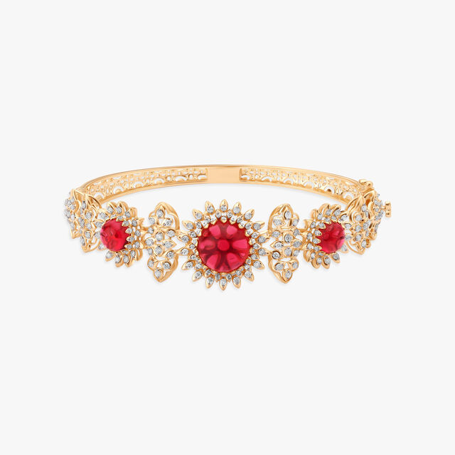Elegant Floral Gold and Diamond Bangle,,hi-res image number null