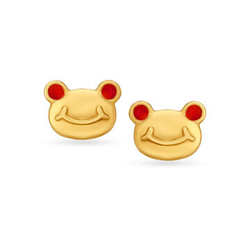 Smiley Panda Gold Stud Earrings For Kids