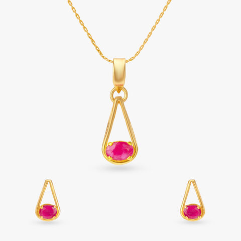 Youthful Drop Ruby Pendant and Earrings Set