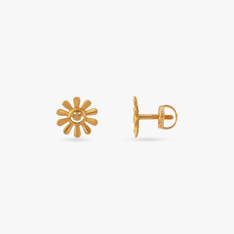 Sunny Smiles Gold Stud Earrings for Kids