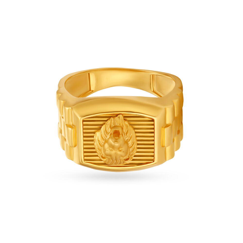 Carved Lion Gold Finger Ring For Men