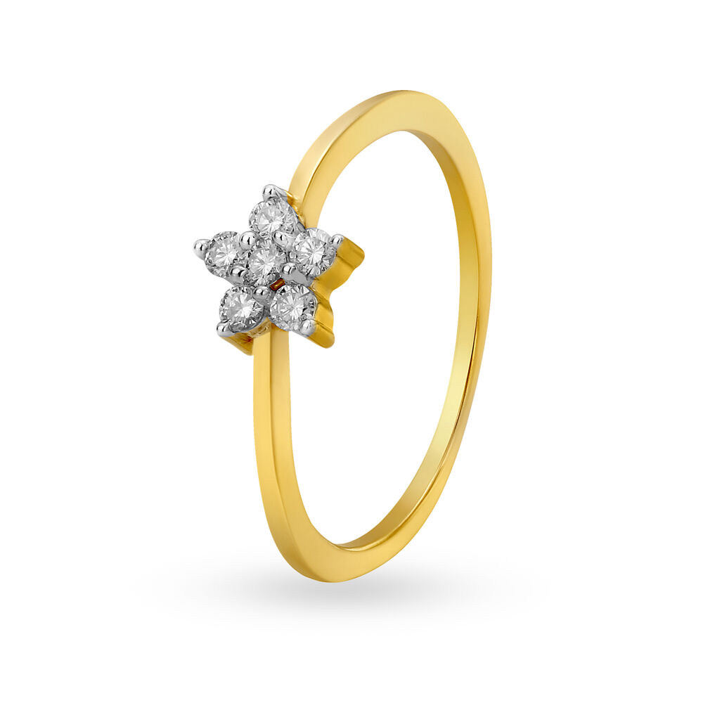 Dainty Floral Gold and Diamond Finger Ring