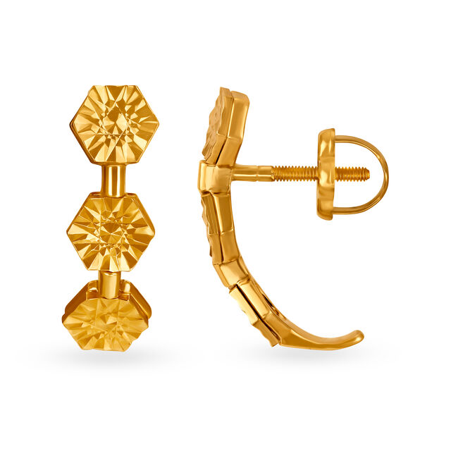 14KT Yellow Gold Hoop Earrings With Hexagon Design,,hi-res image number null
