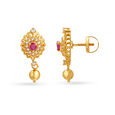 Traditional Ruby Studded Gold Drop Earrings,,hi-res image number null