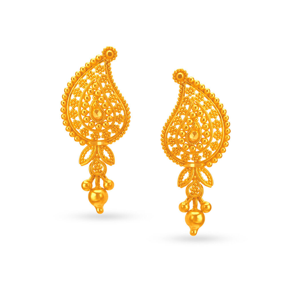 Alluring Mango Shape Rawa Work Drop Earrings