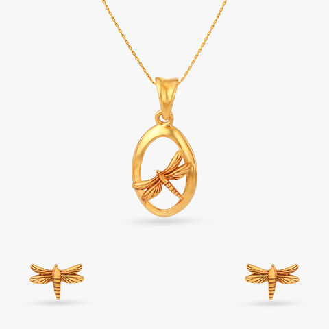Winged Wonder Gold Pendant And Earrings Set