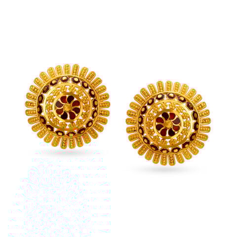 Spectacular Gold Stud Earrings with Enamel