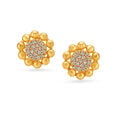 Shiny Floral Design Gold Stud Earrings,,hi-res image number null