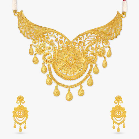 Floral Mandala Gold Necklace Set