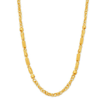 Bead Work And Spiral Motif Gold Chain For Men