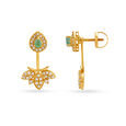 Leaf Motif Emerald Studded Gold Drop Earrings,,hi-res image number null