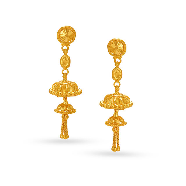 Modern Gold Jhumkas with Tassels,,hi-res image number null