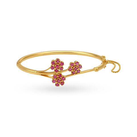 Dazzling Gold Floral Ruby Bangle