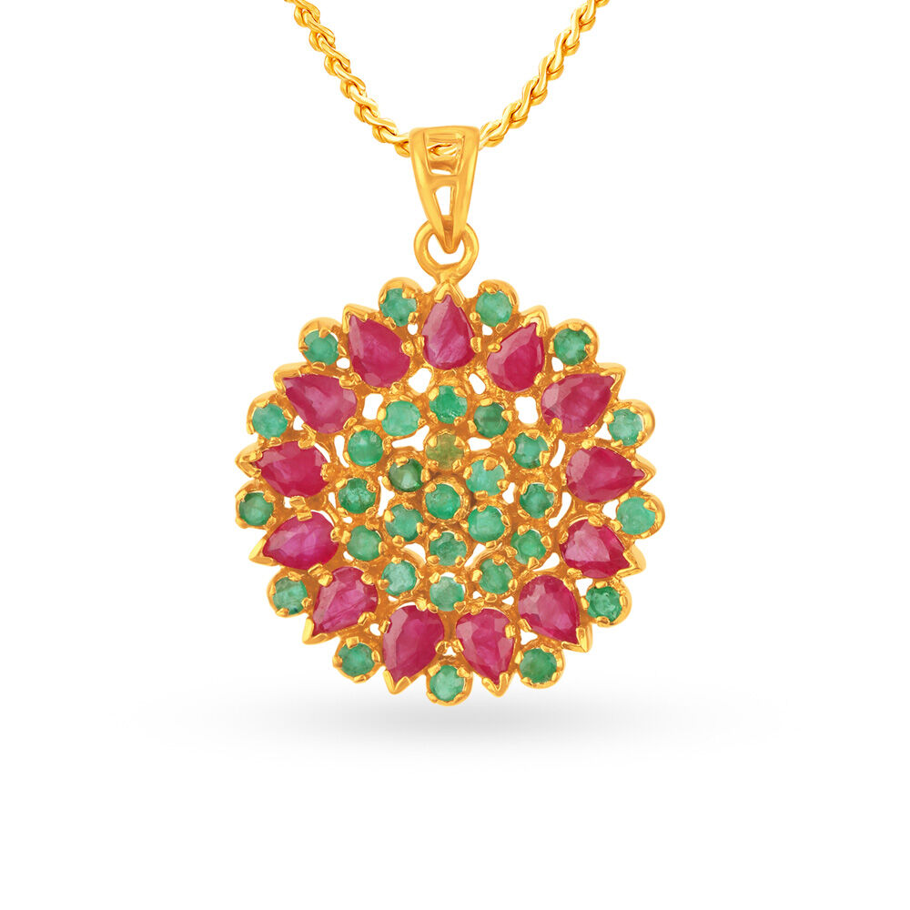 Floral 18 Karat Gold Ruby And Emerald Pendant