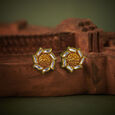 Subtle Floral Gold Stud Earrings with Stones,,hi-res image number null