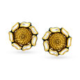 Subtle Floral Gold Stud Earrings with Stones,,hi-res image number null