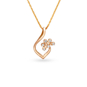 Whimsical Flower Casted Diamond and Rose Gold Pendant